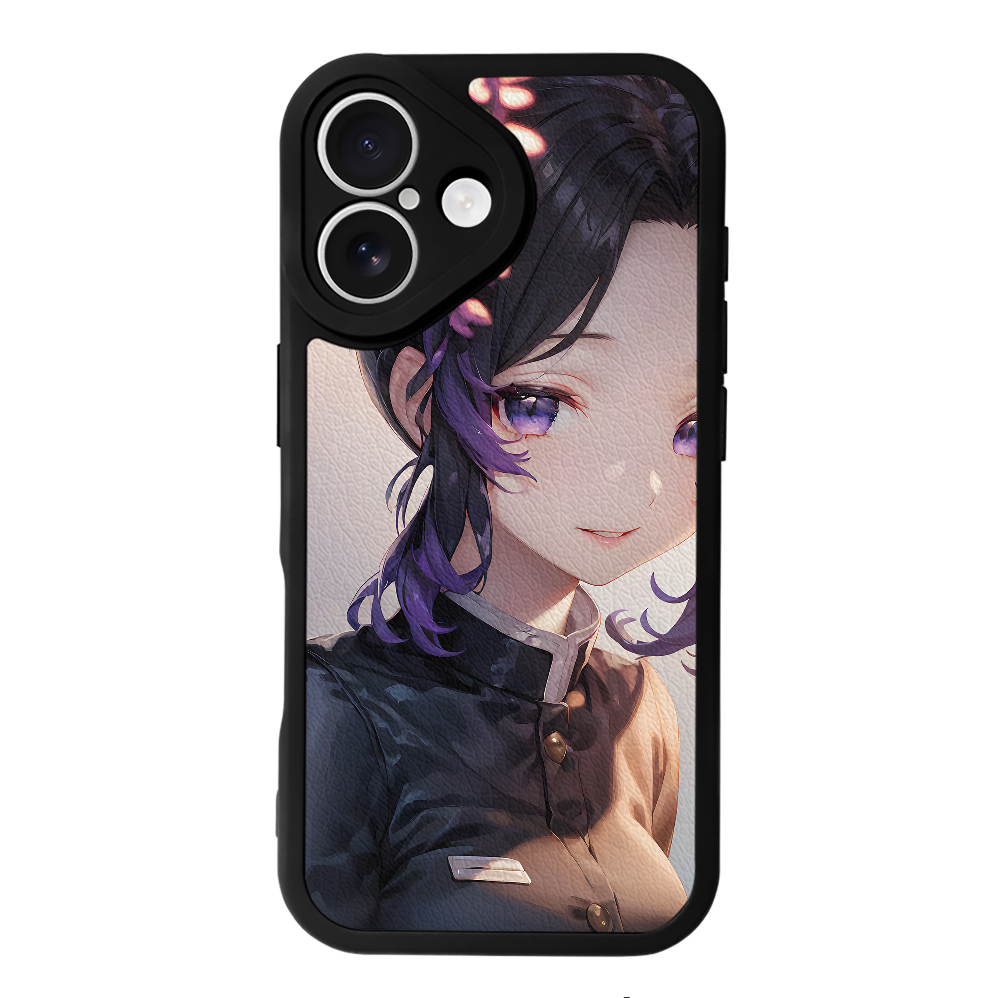 （画像用） 鬼滅の刃（きめつのやいば）蟲柱-胡蝶 しのぶ／こちょう しのぶ Kochou Shinobu 【iPhone 16シリーズ対応】シリコンスマホケース（レザー調） 材質：シリコン